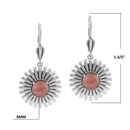  Sterling Silver Rhodochrosite Concha Ray Earrings