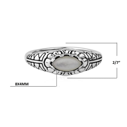  Sterling Silver White Mother of Pearl Marquise-Cut Etched Ring