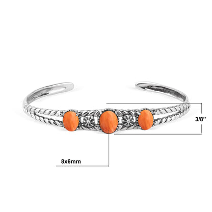 EXCLUSIVELY OURS! Sterling Silver Orange Spiny Oyster Oval Rope Friendship Cuff Bracelet, Sizes Small to Large