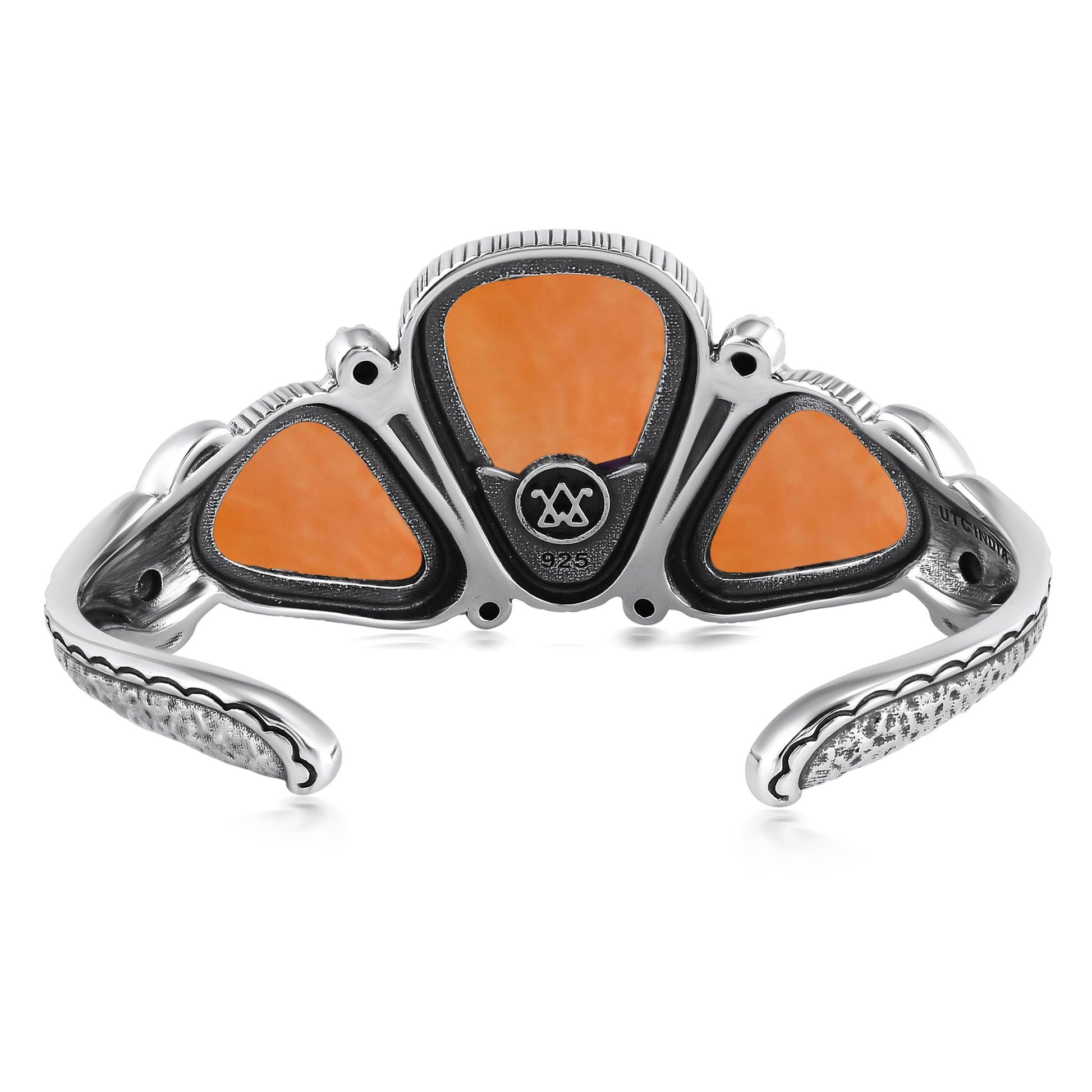 EXCLUSIVELY OURS! Sterling Silver Orange Spiny Oyster 3-Stone Triangle Cuff