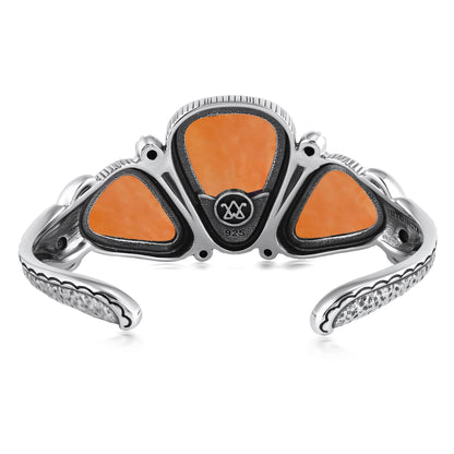 EXCLUSIVELY OURS! Sterling Silver Orange Spiny Oyster 3-Stone Triangle Cuff