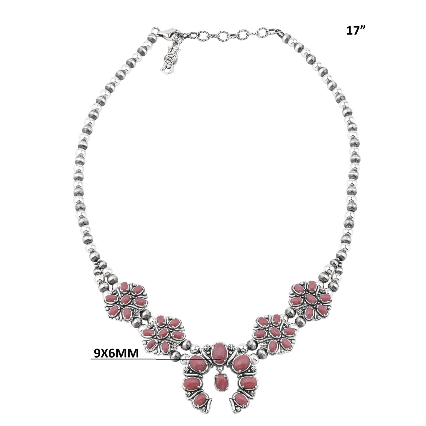  Sterling Silver Rhodonite Oval Cluster Naja Necklace