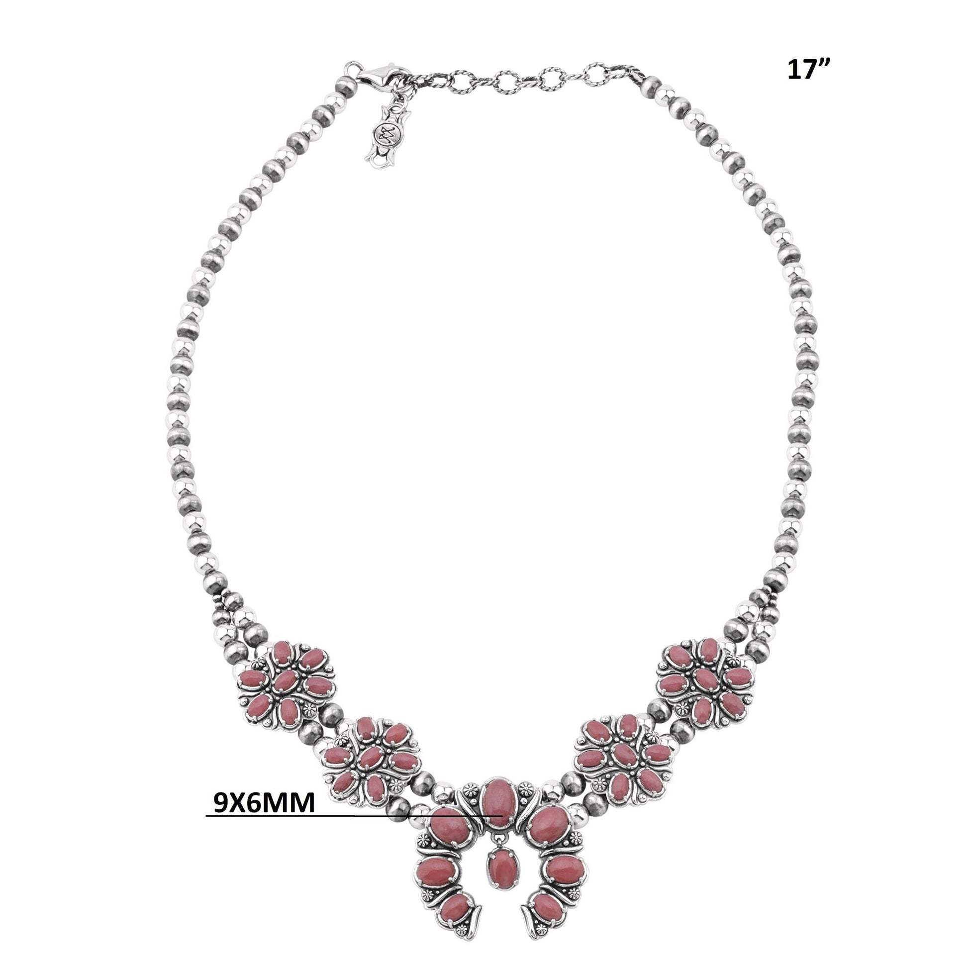  Sterling Silver Rhodonite Oval Cluster Naja Necklace