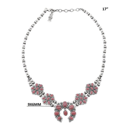  Sterling Silver Rhodonite Oval Cluster Naja Necklace