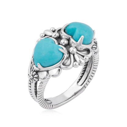 EXCLUSIVELY OURS! Sterling Silver Kingman Turquoise Double Heart Ring, Sizes 5 to 11