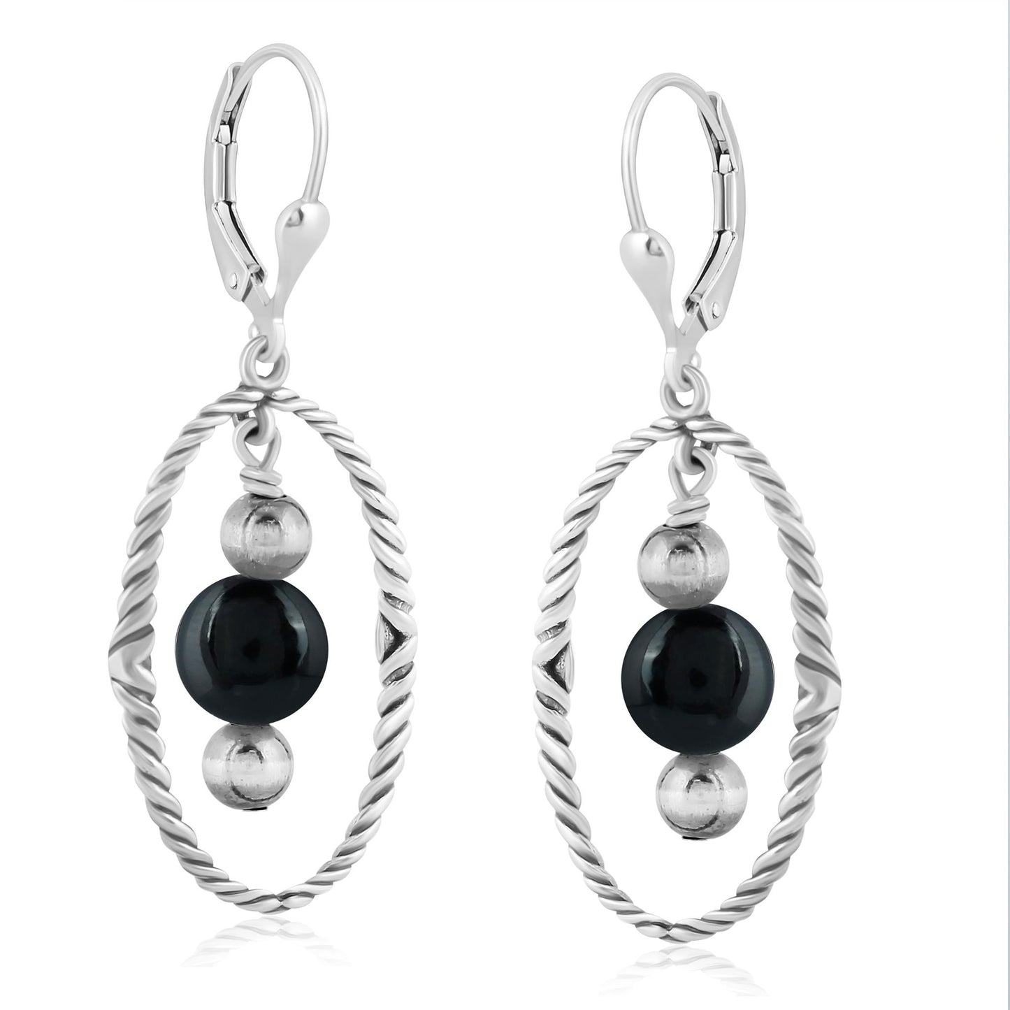 EXCLUSIVELY OURS! Sterling Silver Black Onyx Rope and Bead Halo Dangle Earrings