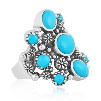 Sterling Silver Sleeping Beauty Turquoise 9-Stone Cluster Ring