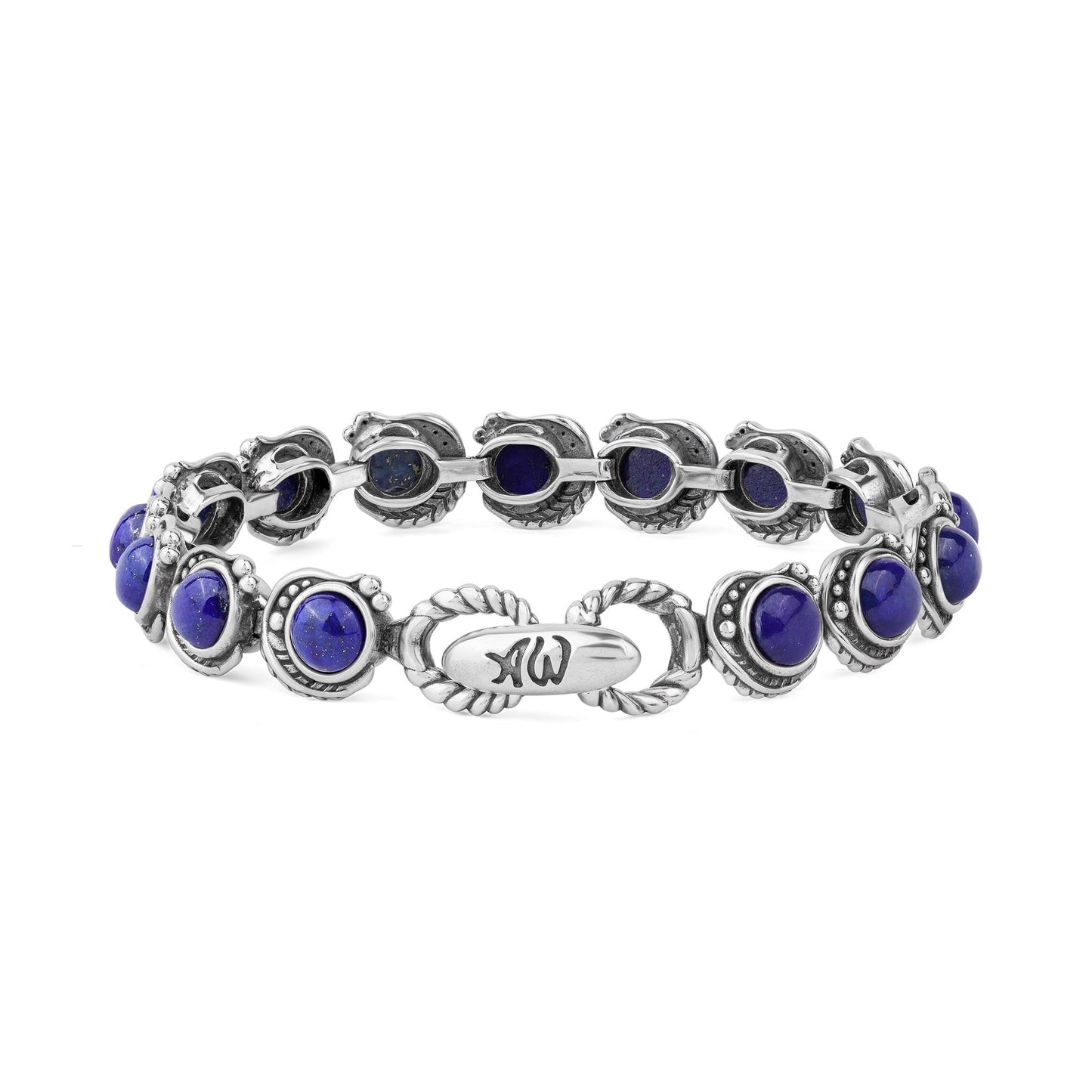  Sterling Silver Lapis Round Cabochon Tennis Bracelet