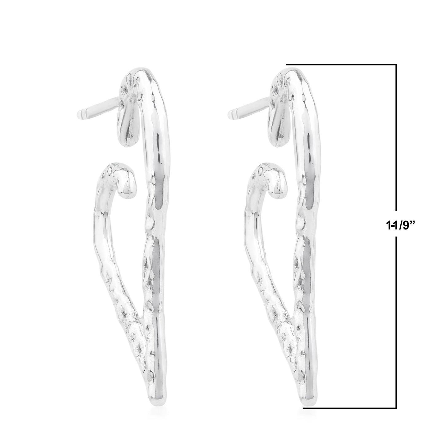 Sterling Silver 1 Inch Textured Heart Hoop Earrings 
