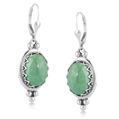 Sterling Silver Green Turquoise Crown Detail Lever Back Earrings