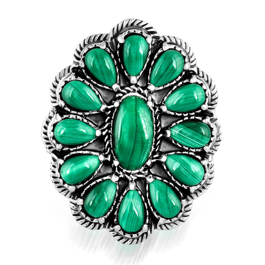 EXCLUSIVELY OURS! Sterling Silver Malachite Flower Cluster Ring, Sizes 5 to 10