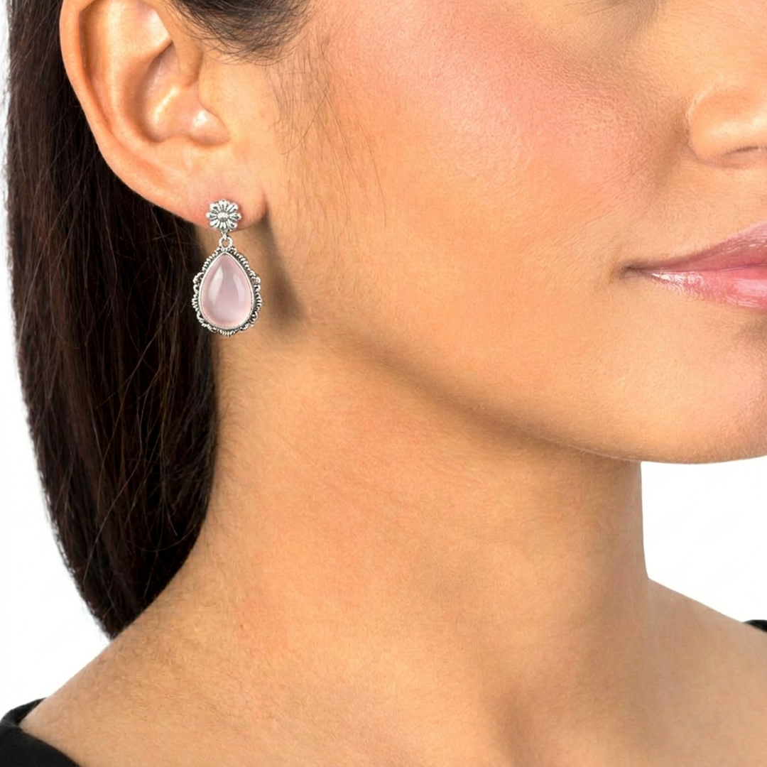  Sterling Silver White Mother of Pearl Pear-Cut Concha Dangle Earrings