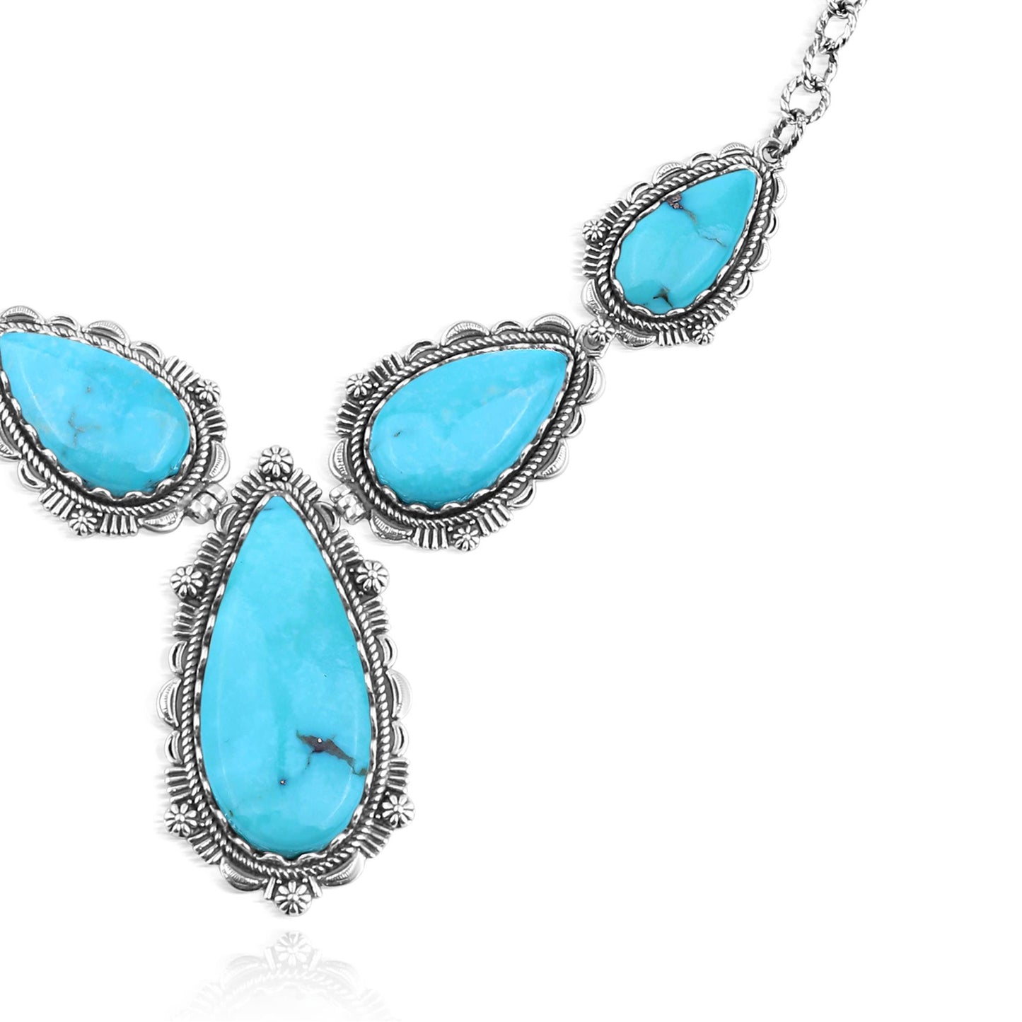LIMITED EDITION! Sterling Silver Kingman Turquoise Pear-Shaped Gemstone Statement Necklace