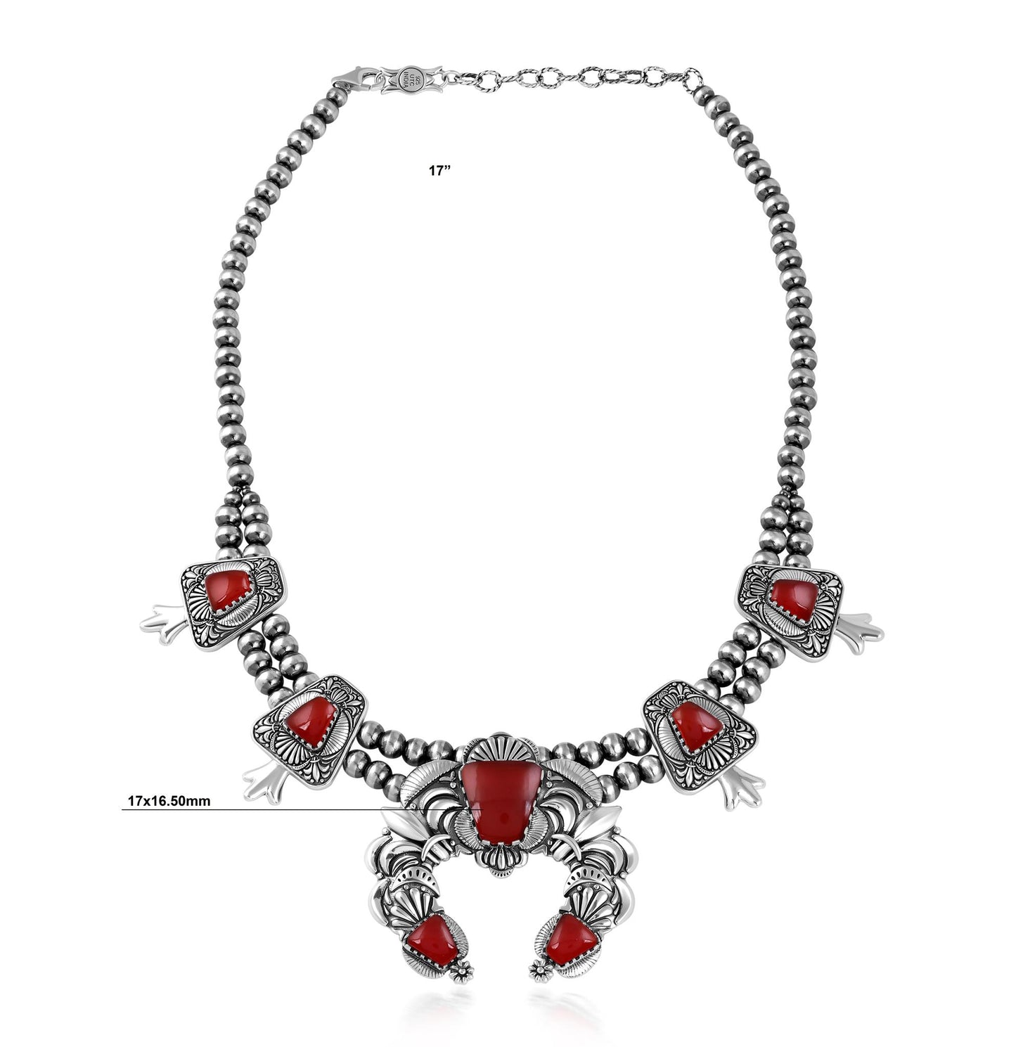 LIMITED EDITION! Sterling Silver Red Onyx Trapezoid Squash Blossom Necklace