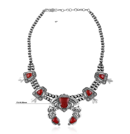 LIMITED EDITION! Sterling Silver Red Onyx Trapezoid Squash Blossom Necklace