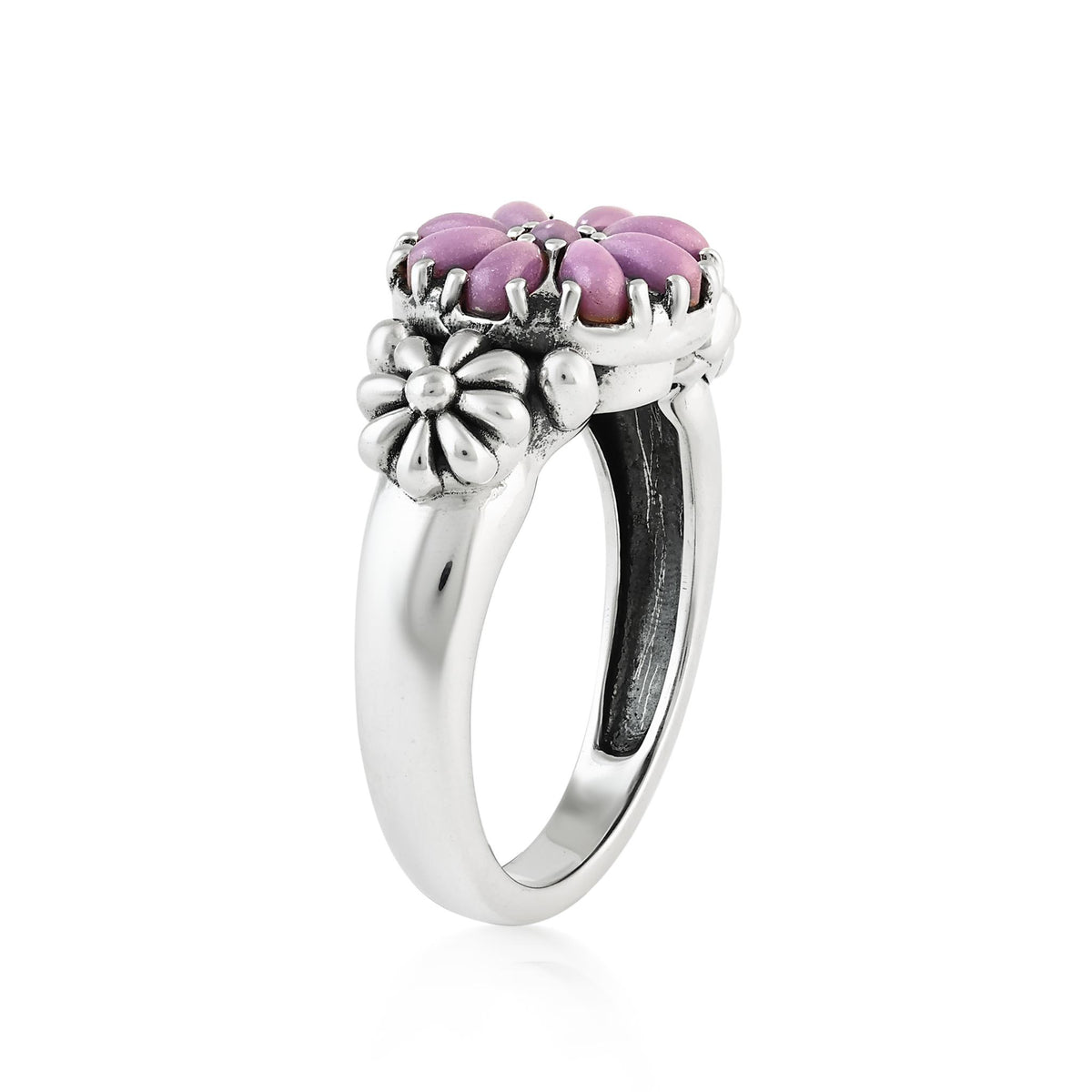 Sterling Silver Pink Concha Shell Cluster Flower Ring