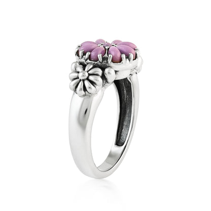 Sterling Silver Pink Concha Shell Cluster Flower Ring