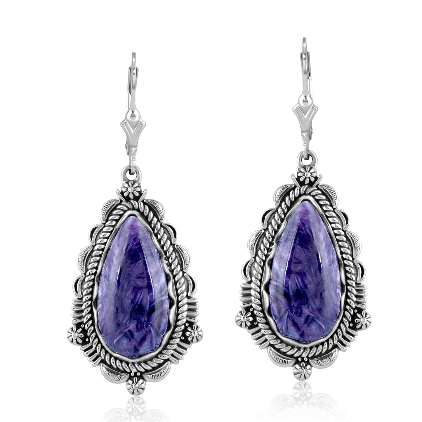 EXCLUSIVELY OURS! Sterling Silver Charoite Pear-Shaped Dangle Earrings