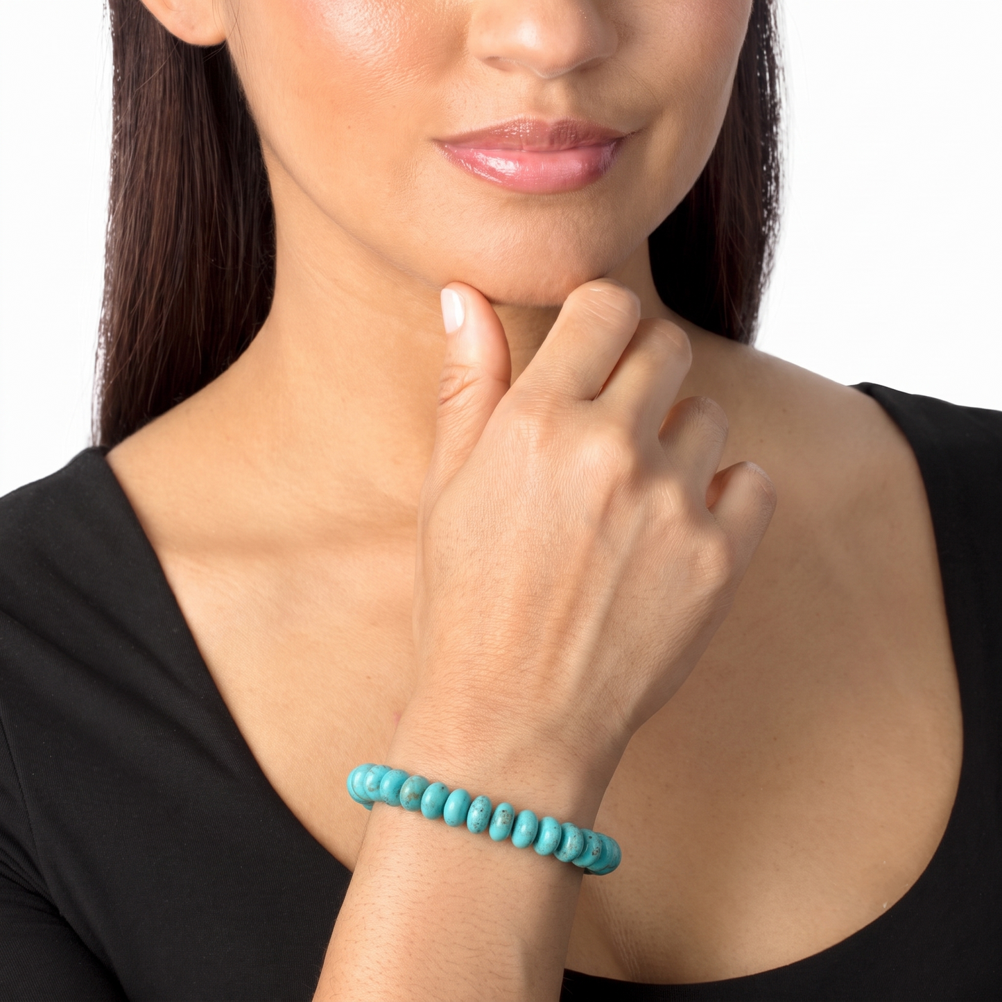 Sterling Silver Kingman Turquoise Bead Stretch Bracelet