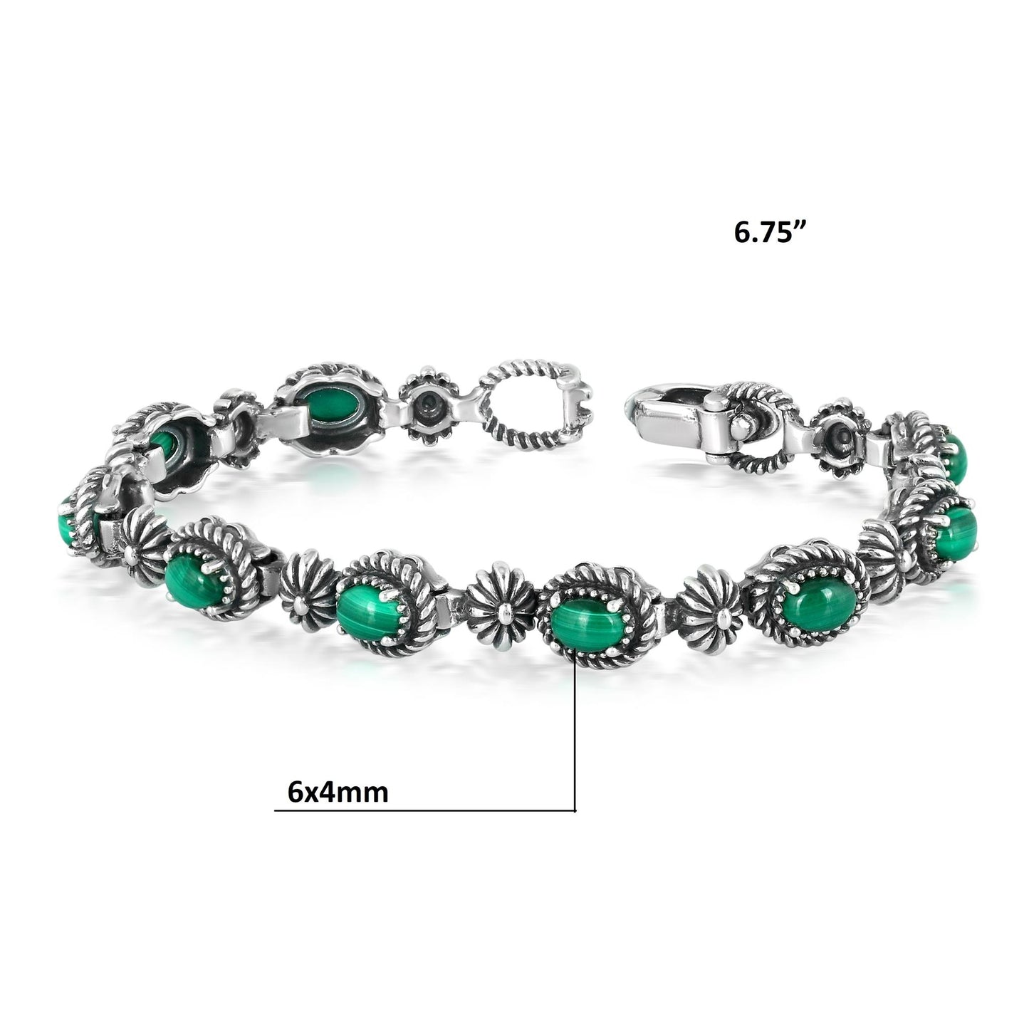 Sterling Silver Oval Malachite Tennis Bracelet