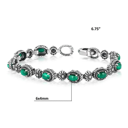 Sterling Silver Oval Malachite Tennis Bracelet