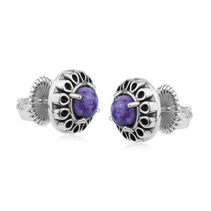 EXCLUSIVELY OURS! Sterling Silver Charoite Sunburst Stud Earrings
