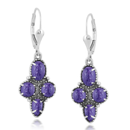 EXCLUSIVELY OURS! Sterling Silver Charoite Lever Back Dangle Earrings