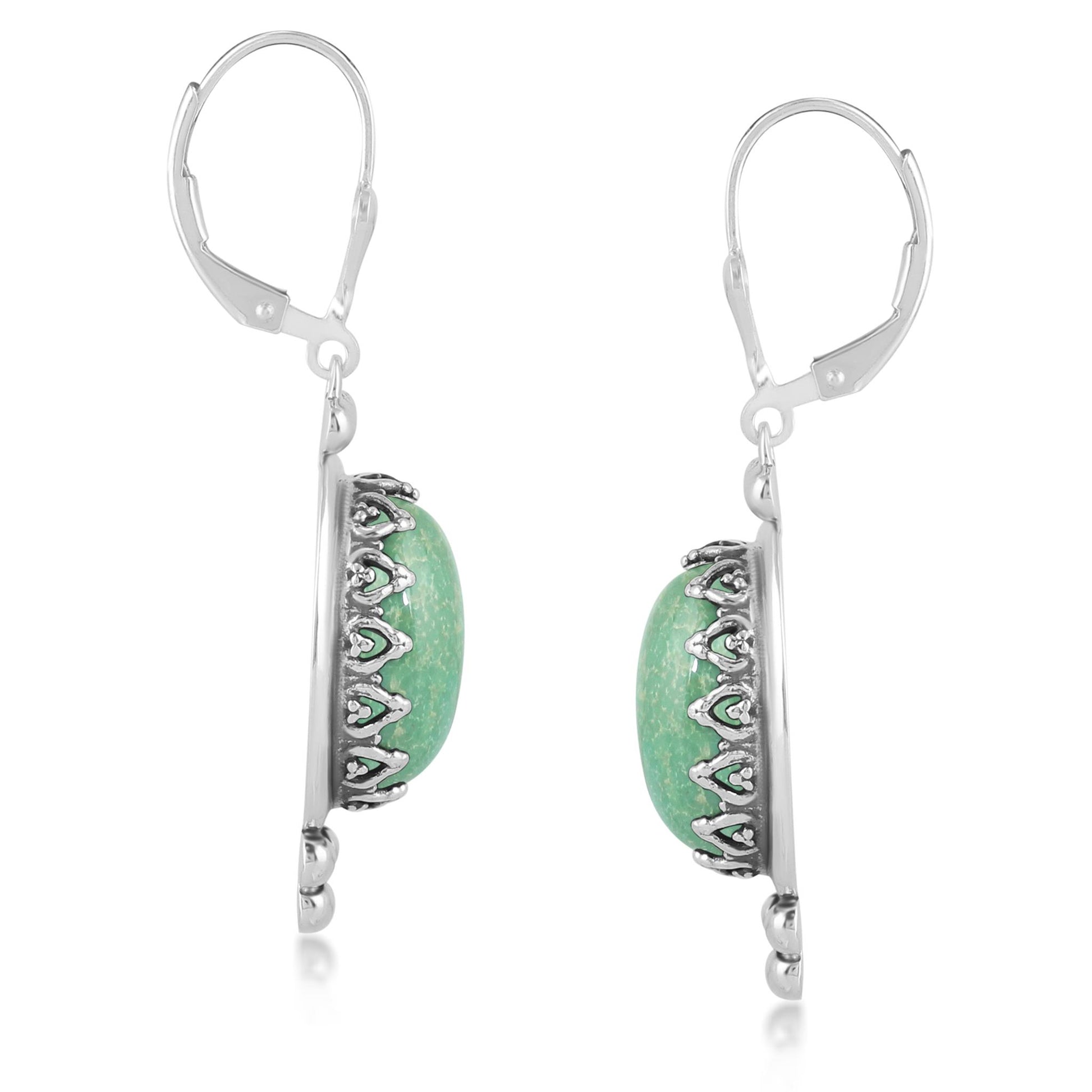 Sterling Silver Green Turquoise Crown Detail Lever Back Earrings