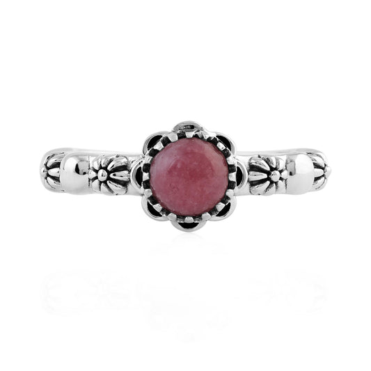  Sterling Silver Rhodonite Single Row Concha Flower Ring