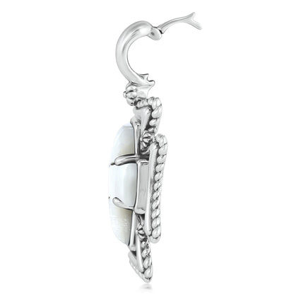 Sterling Silver White Mother of Pearl Rope Detail Cross Pendant Enhancer