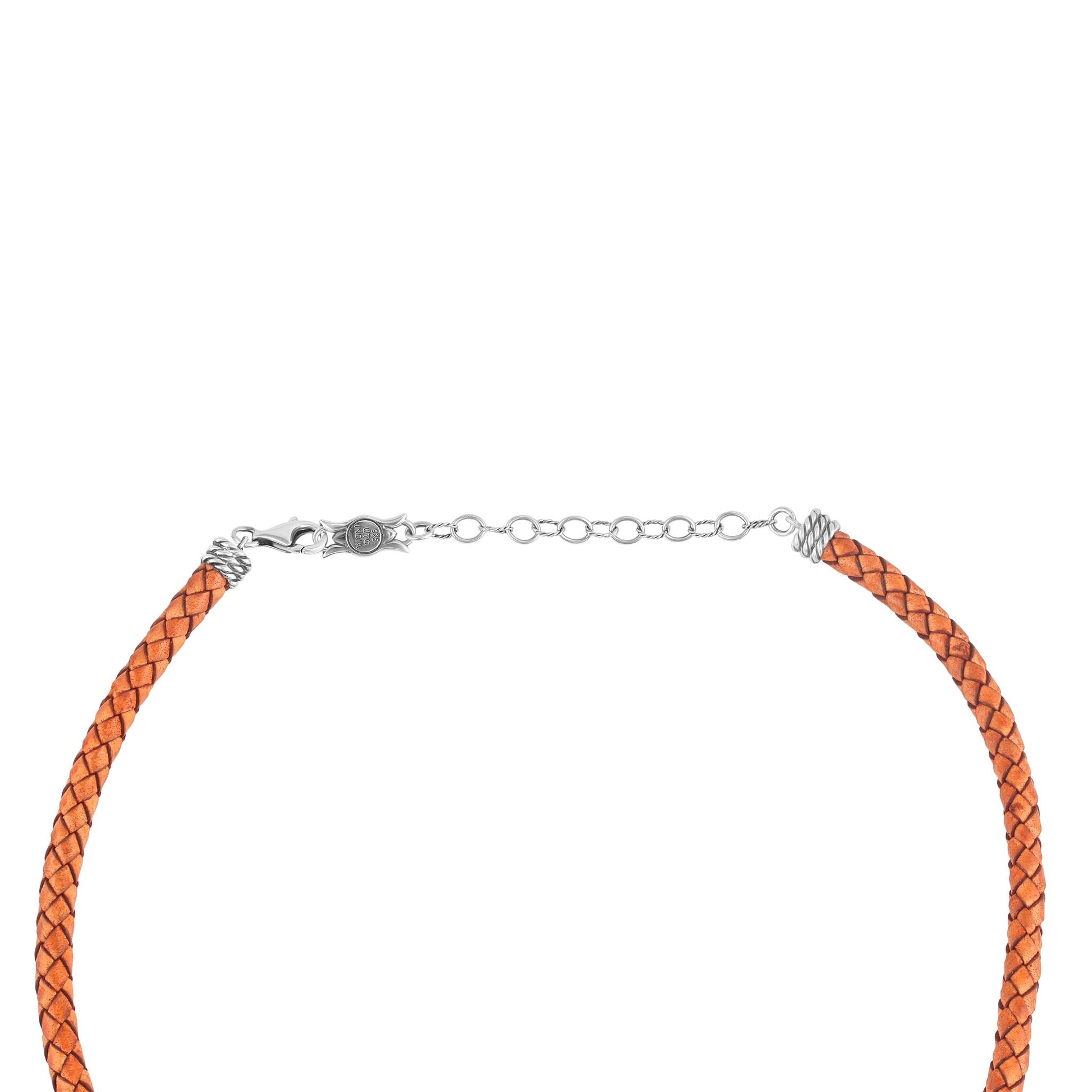 Braided Genuine Antique Orange Leather Sterling Silver Necklace, 17 to 20 Inches