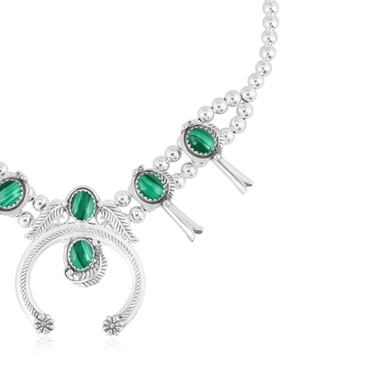 EXCLUSIVELY OURS! Sterling Silver Malachite Squash Blossom Necklace 17 to 20 Inches