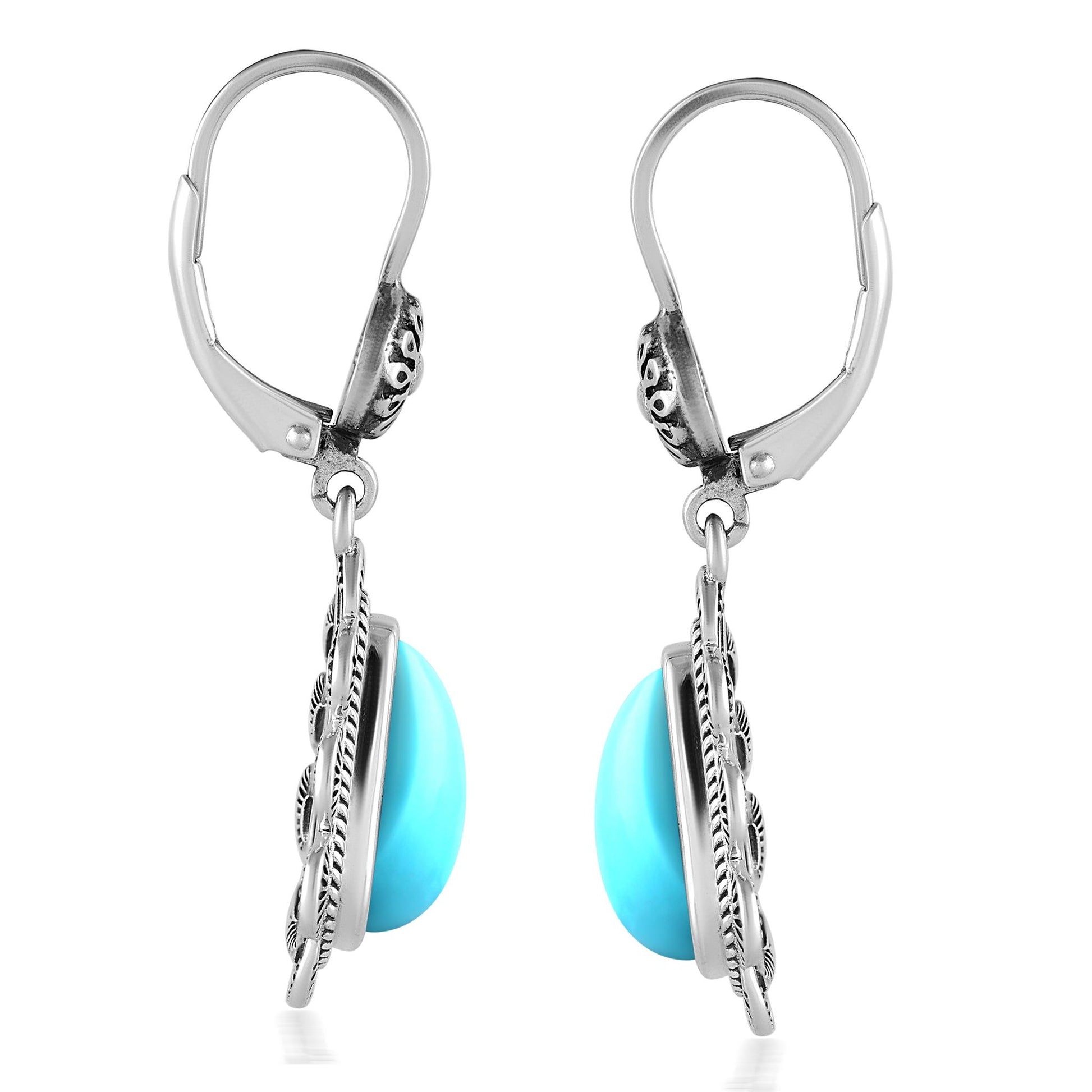 LIMITED EDITION! Sterling Silver Sleeping Beauty Turquoise Scalloped Triangle Cut Dangle Earrings