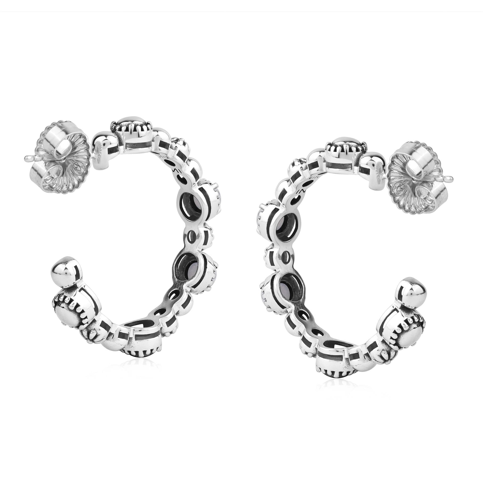 Sterling Silver Blue Lace Agate 1 Inch Concha Hoop Earrings 