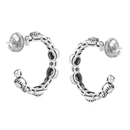 Sterling Silver Blue Lace Agate 1 Inch Concha Hoop Earrings 