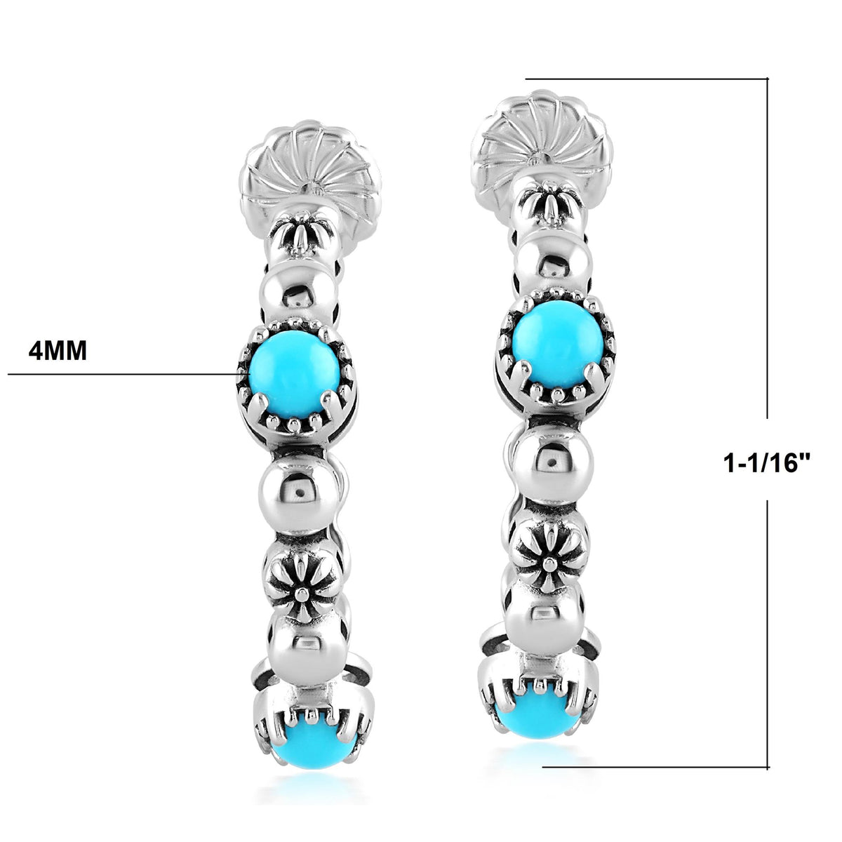 Sterling Silver Sleeping Beauty Turquoise 1 Inch Concha Hoop Earrings