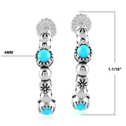 Sterling Silver Sleeping Beauty Turquoise 1 Inch Concha Hoop Earrings