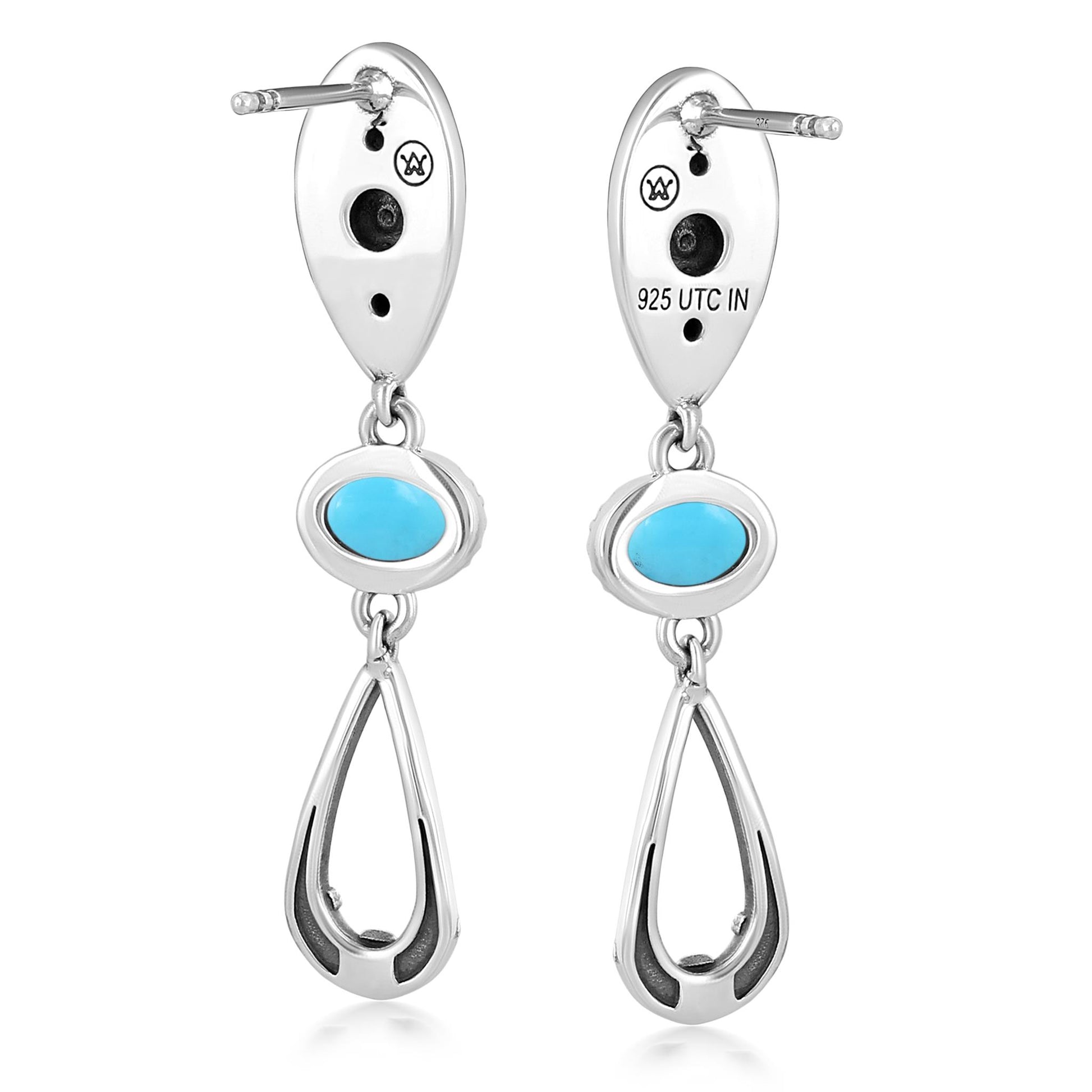 Sterling Silver Sleeping Beauty Turqoise Teardrop Double Loop Gemstone Earrings 