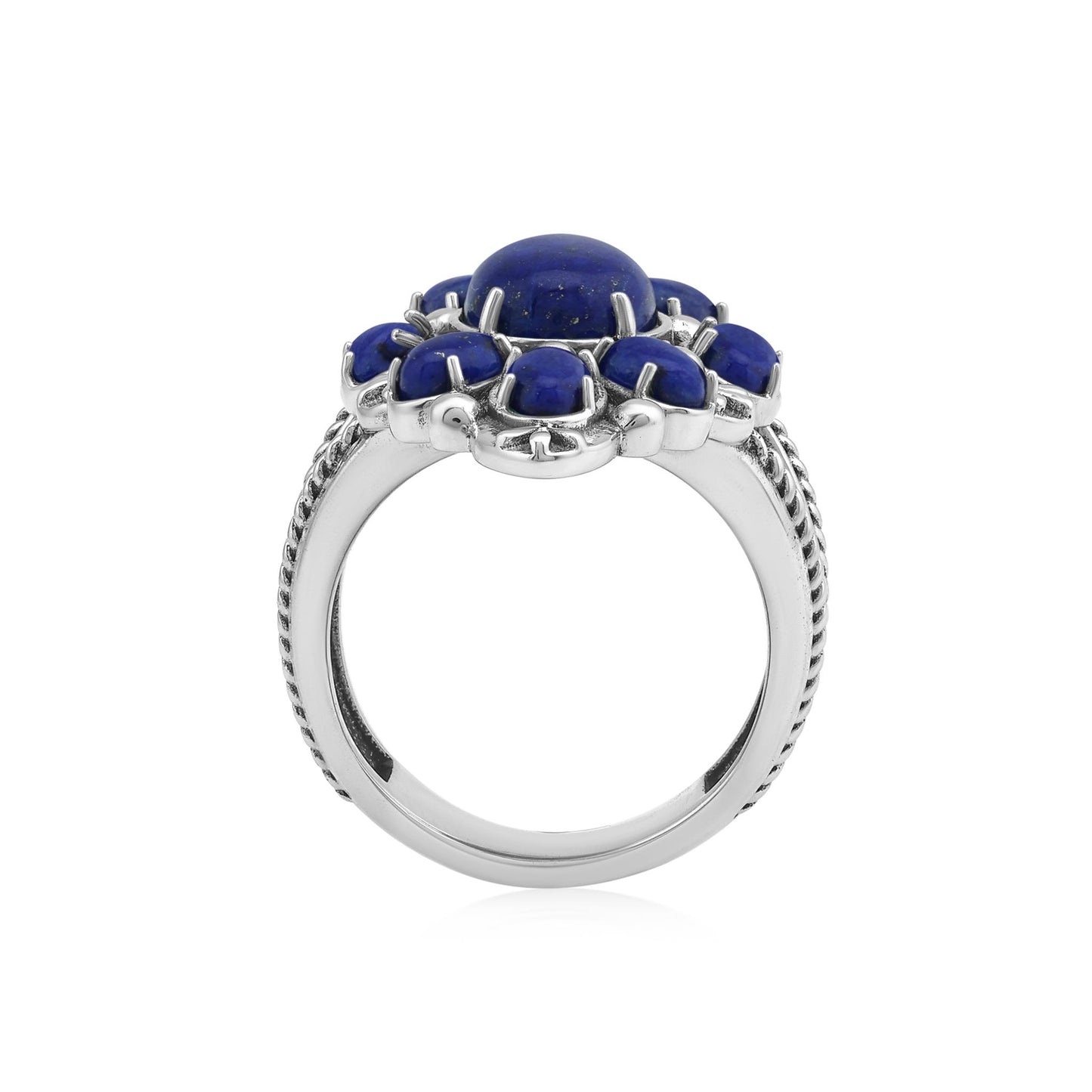 Sterling Silver Lapis Santa Fe Cluster Ring