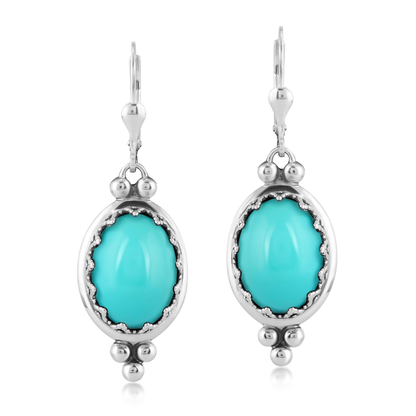 EXCLUSIVELY OURS! Sterling Silver Kingman Turquoise Crown Detail Lever Back Earrings