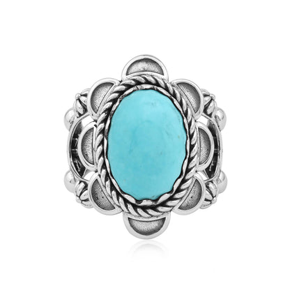 Sterling Silver Kingman Turquoise Oval Scallop Ring
