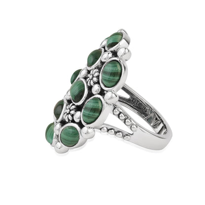  Sterling Silver Malachite Oval 12-Stone Cluster Ring