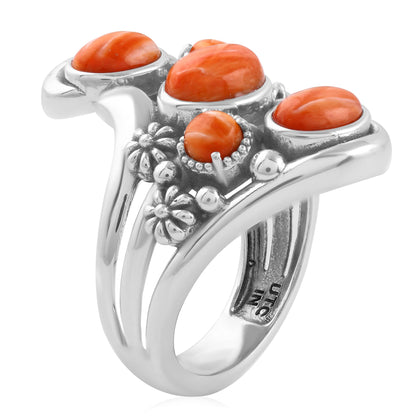 Sterling Silver Orange Spiny Oyster Freeform Bypass Ring