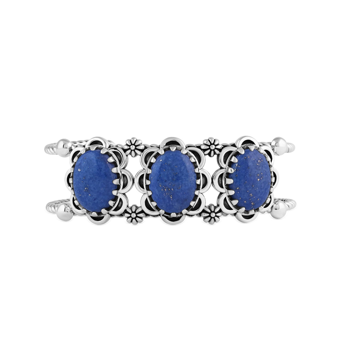 Sterling Silver Lapis Oval Scallop Concha Cuff Bracelet