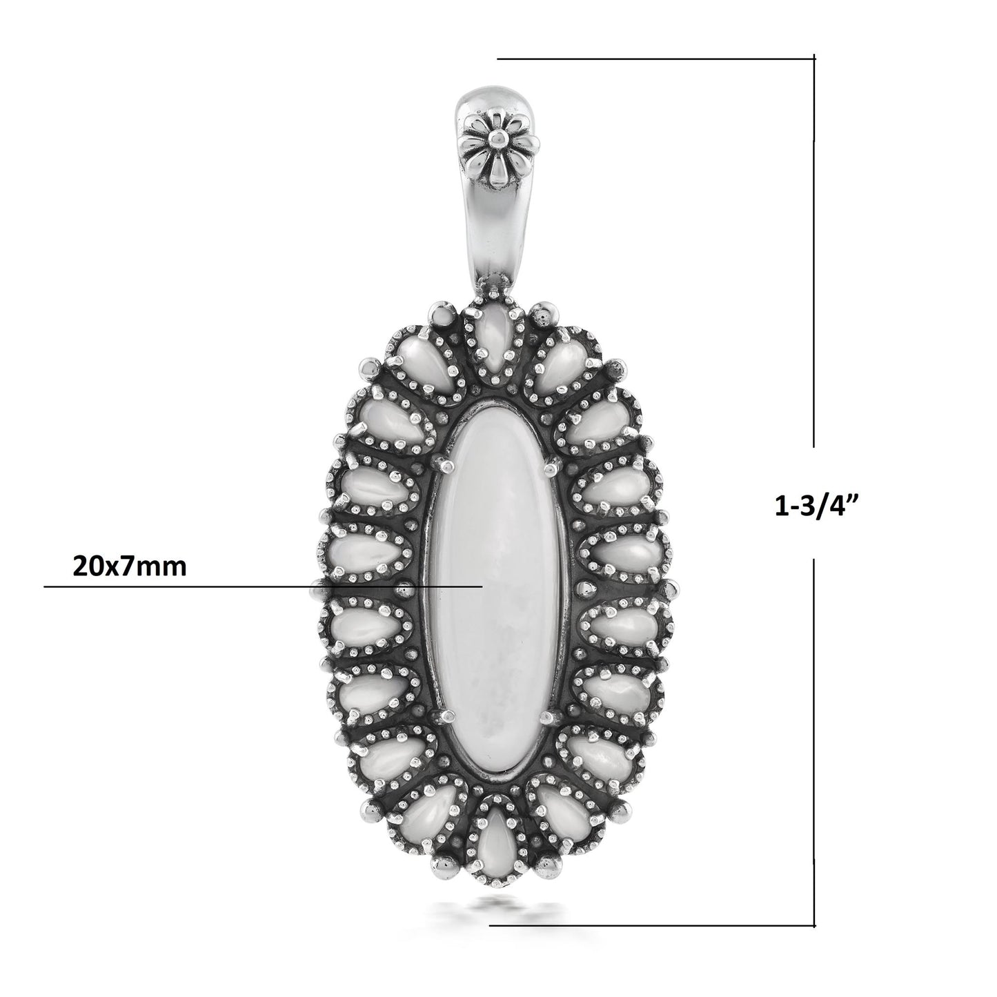  Sterling Silver White Mother of Pearl Petit Point Gemstone Cluster Pendant Enhancer