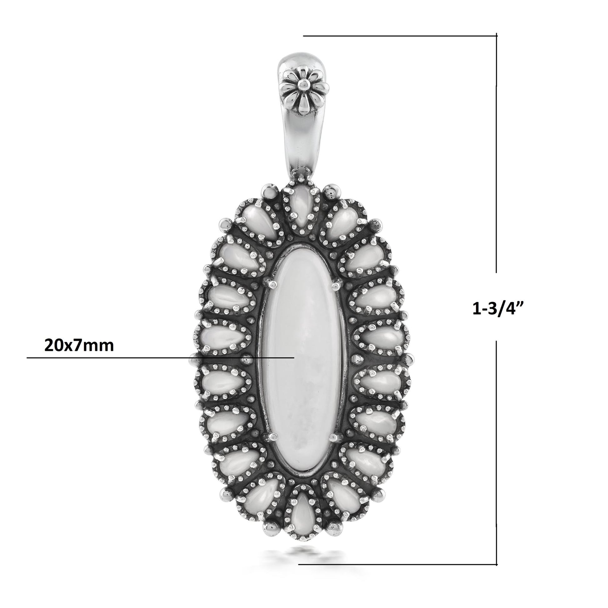  Sterling Silver White Mother of Pearl Petit Point Gemstone Cluster Pendant Enhancer