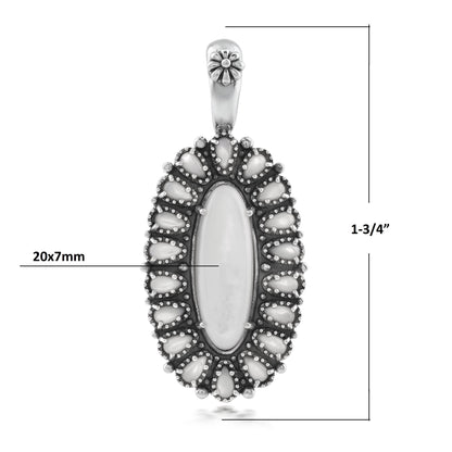  Sterling Silver White Mother of Pearl Petit Point Gemstone Cluster Pendant Enhancer