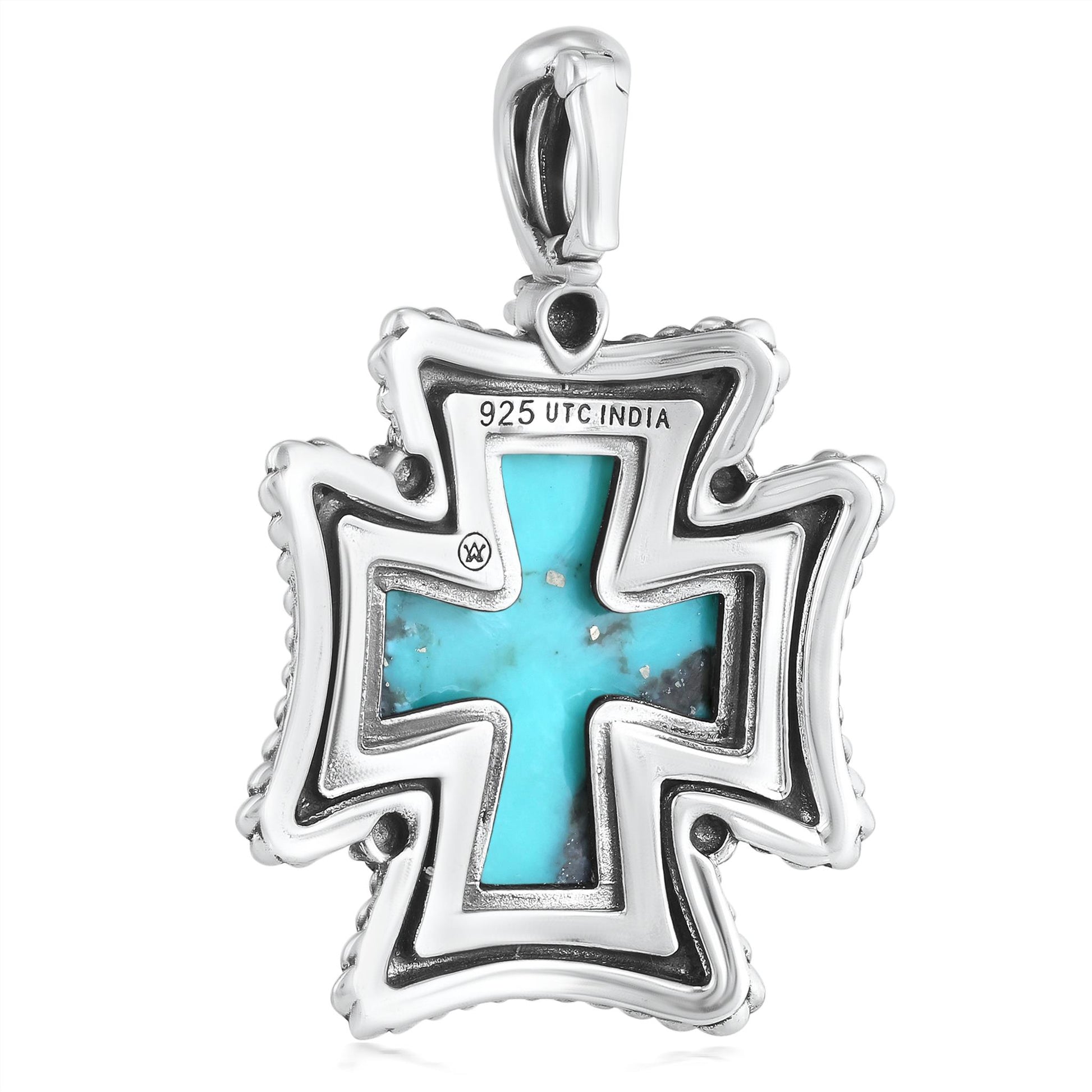 Sterling Silver Kingman Turquoise Rope Detail Cross Pendant Enhancer