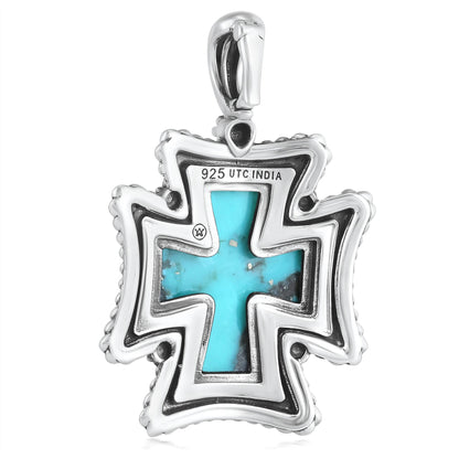 Sterling Silver Kingman Turquoise Rope Detail Cross Pendant Enhancer