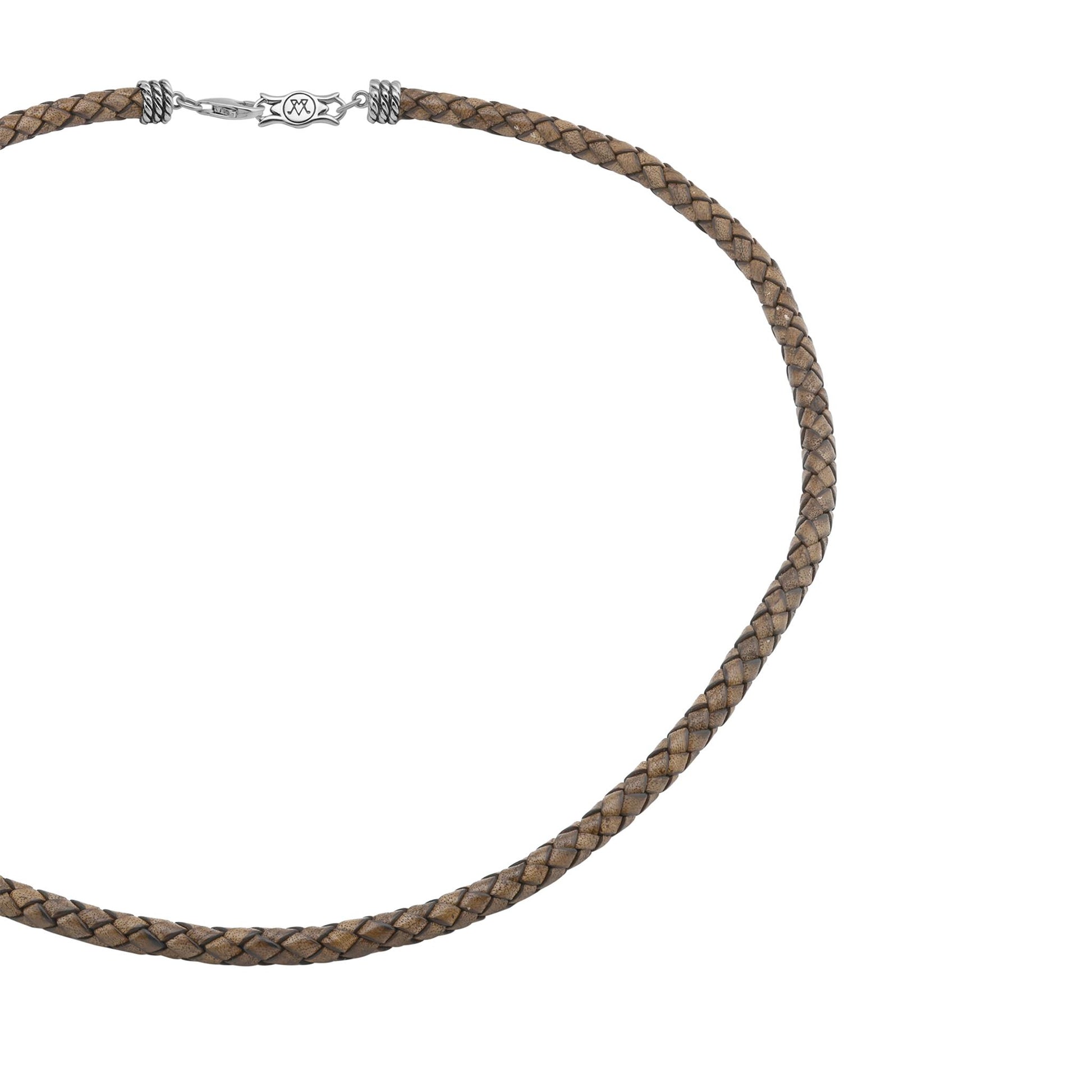 Braided Antique Brown Leather Sterling Silver Necklace